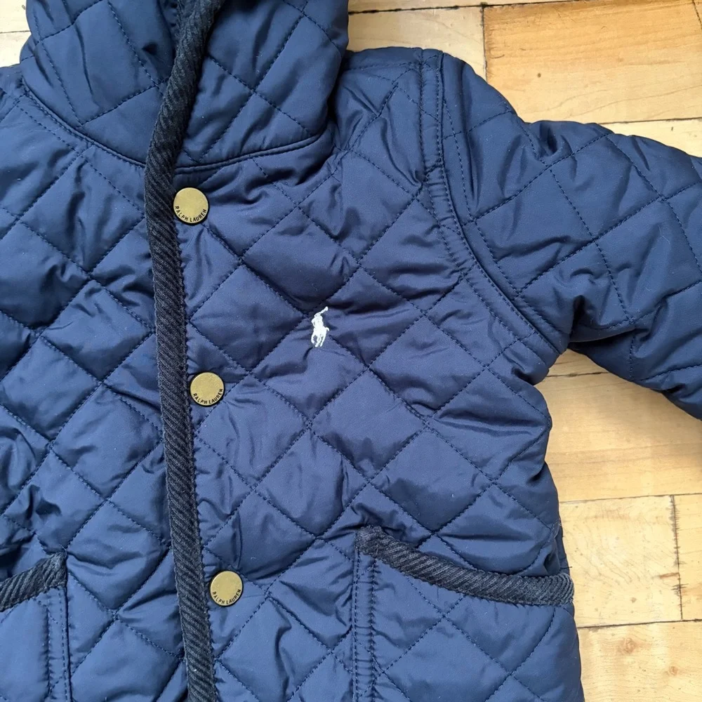 RALPH LAUREN Size 6M Baby MSRP‎ $135 Hooded Barn Bunting Navy  Quilted Snowsuit